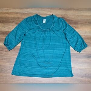 Women's Teal 3/4 Sleeve Blouse by Hanes JMS SIZE: 2X (18W/20W)